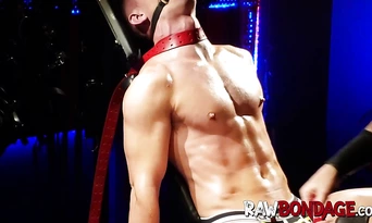 Hottie jock aroused as he gets choked and punched by master