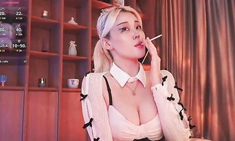 Amateur Korean babe goes wild with smoking and blowjob on webcam