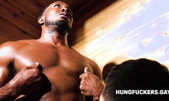 Steaming HOT interracial anal sex in sauna! The blowjob scene is CRAZY!