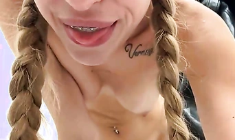 Blonde with Pigtails Masturbates with Pink Toy on Cam