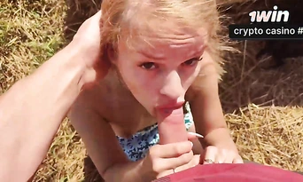 Hot light-haired Katy sluttily ravages in public field for best deep throat and creampie!